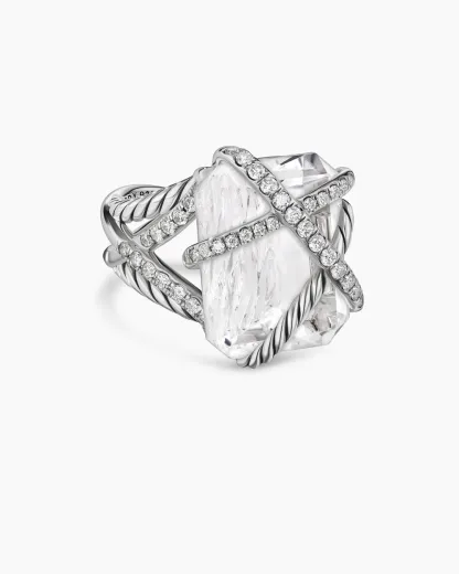 Cable Wrap Ring Sterling Silver with Crystal and Diamonds