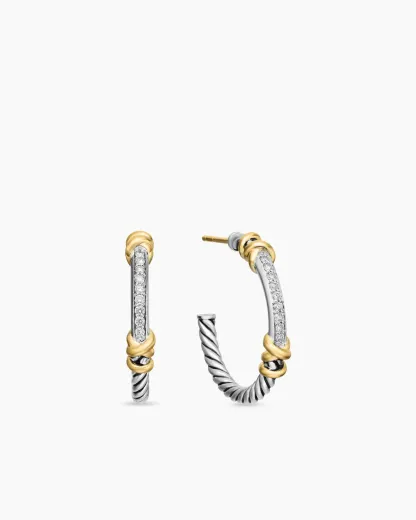 Petite Helena Wrap Hoop Earrings Sterling Silver with 18K Yellow Gold and Diamonds