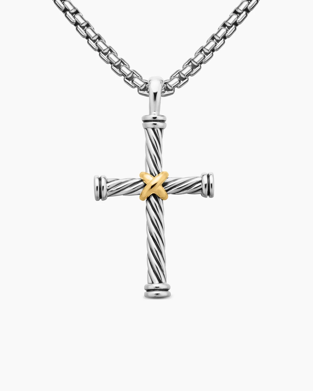 Cable Cross Pendant Sterling Silver with 18K Yellow Gold