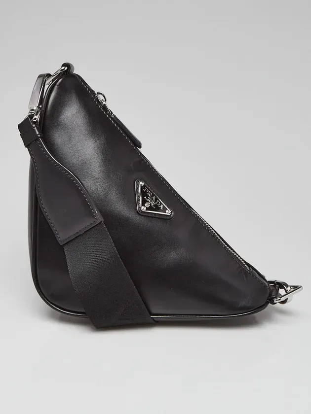 Triangle Logo Zip Crossbody Bag Soft Leather Small