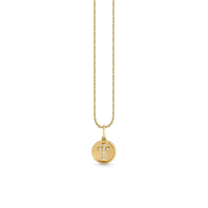Gold & Diamond Tiny Cross Coin Charm