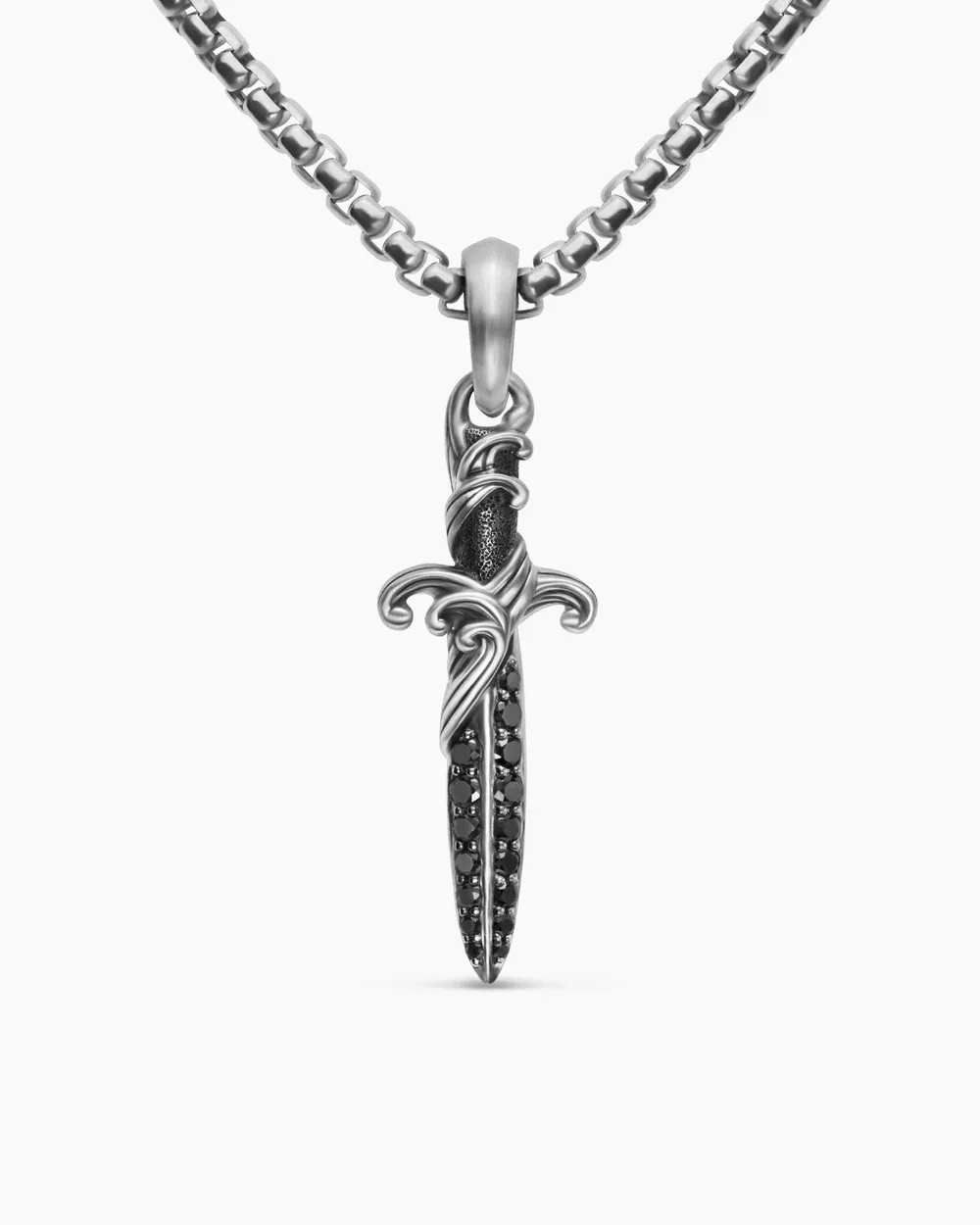 Waves Dagger Amulet Sterling Silver with Black Diamonds