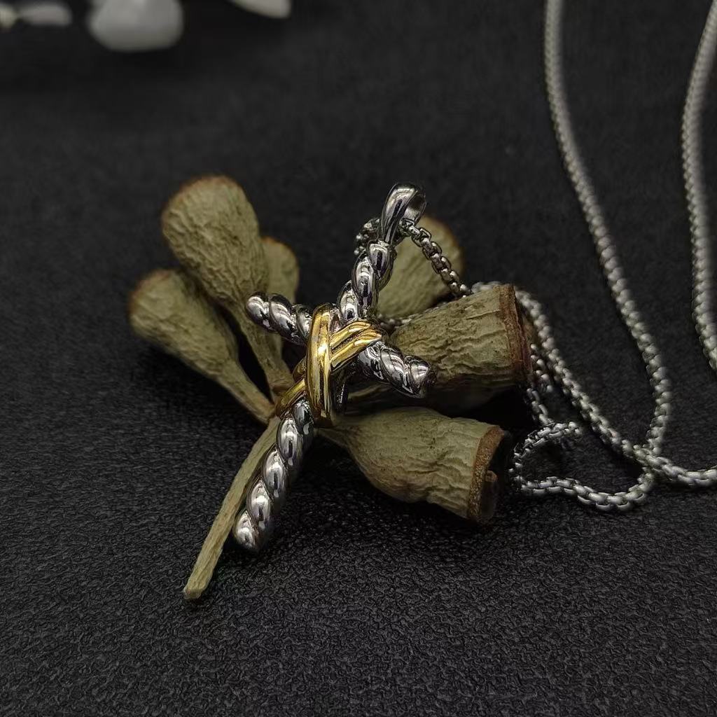 X Cross Pendant Sterling Silver with 18K Yellow Gold