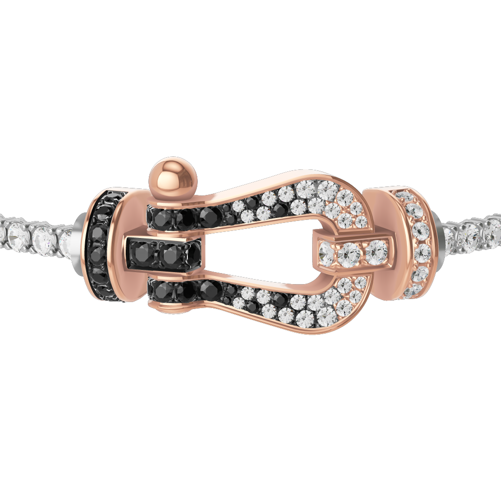 FORCE 10 BRACELET 18K PINK GOLD AND BLACK AND WHITE DIAMONDS LARGE MODEL