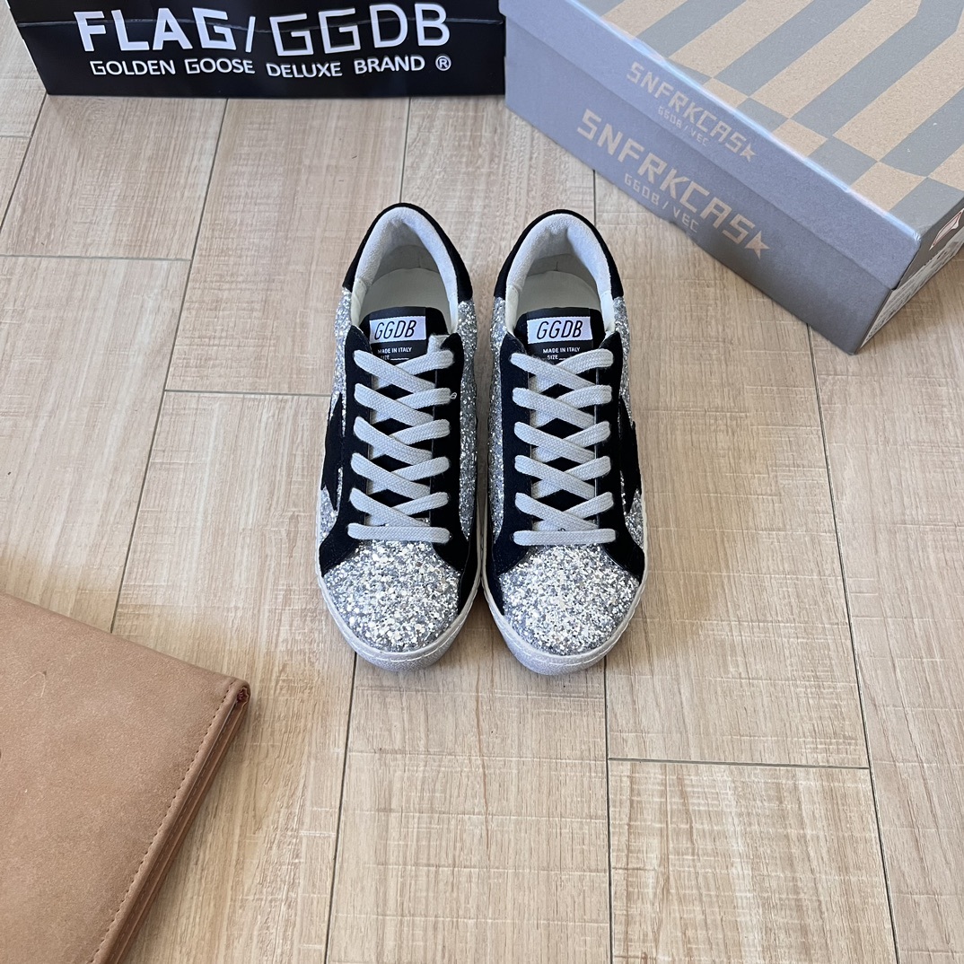 Deluxe Brand Black/Silver Glitter Superstar Sneakers