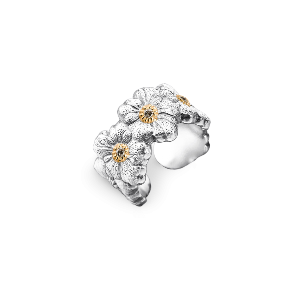 BLOSSOMS SILVER AND VERMEIL ETERNELLE RING WITH FANCY BROWN DIAMONDS