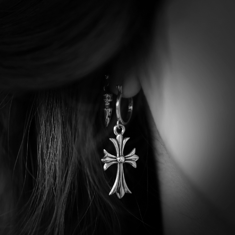 TINY CROSS HOOP EARRING