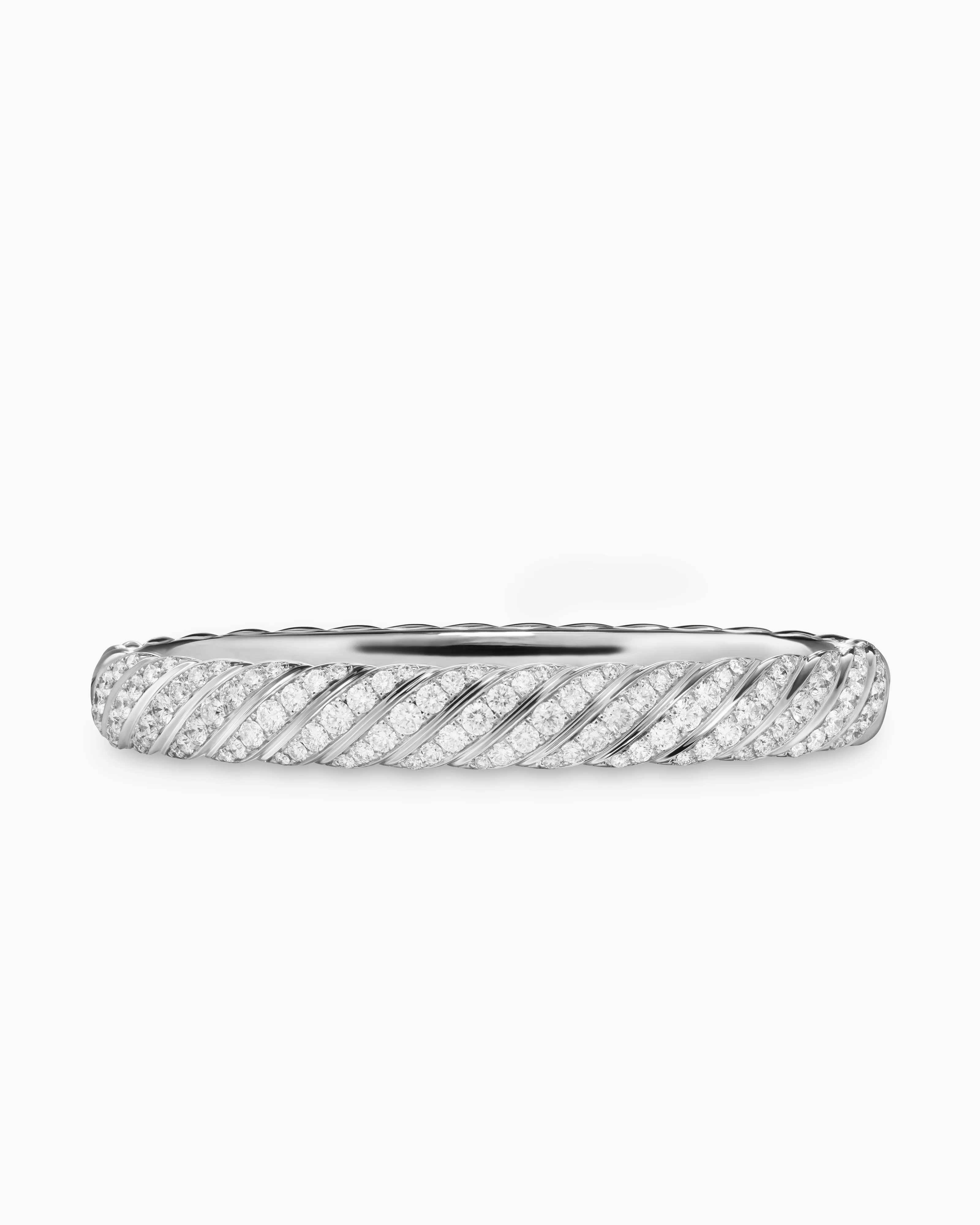 Sculpted Cable Bangle Bracelet 18K White Gold with Diamonds,  6.2mm