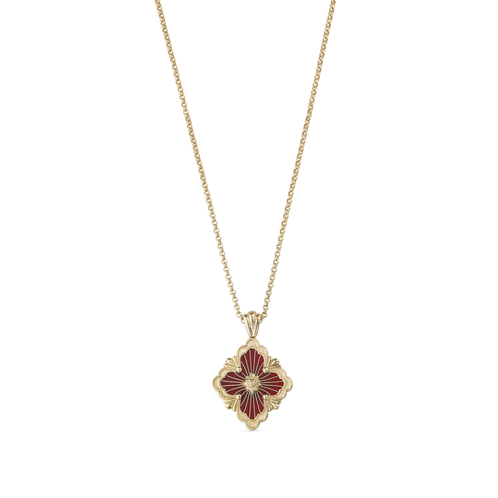 OPERA TULLE YELLOW GOLD PENDANT WITH RED ENAMEL BACKGROUND
