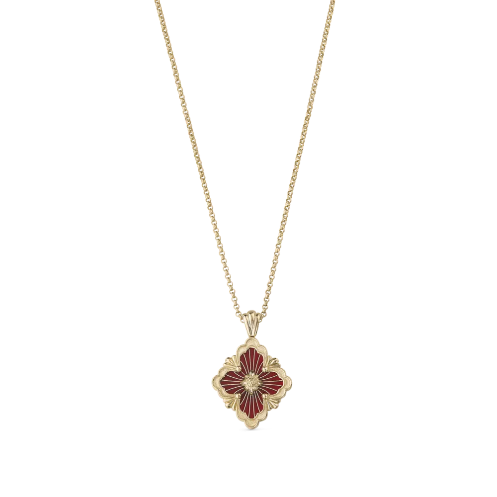 OPERA TULLE YELLOW GOLD PENDANT WITH RED ENAMEL BACKGROUND