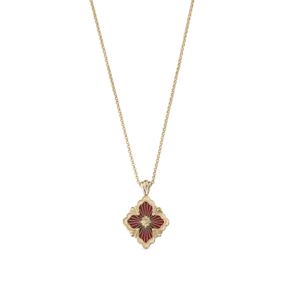 OPERA TULLE YELLOW GOLD PENDANT WITH RED ENAMEL BACKGROUND