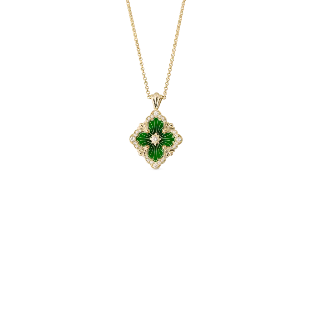 OPERA TULLE GOLD PENDANT WITH GREEN ENAMEL BACKGROUND