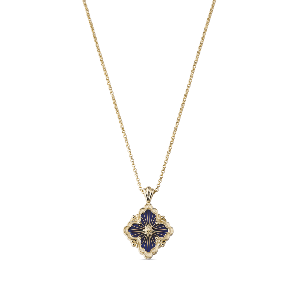 OPERA TULLE YELLOW GOLD PENDANT WITH BLUE ENAMEL BACKGROUND