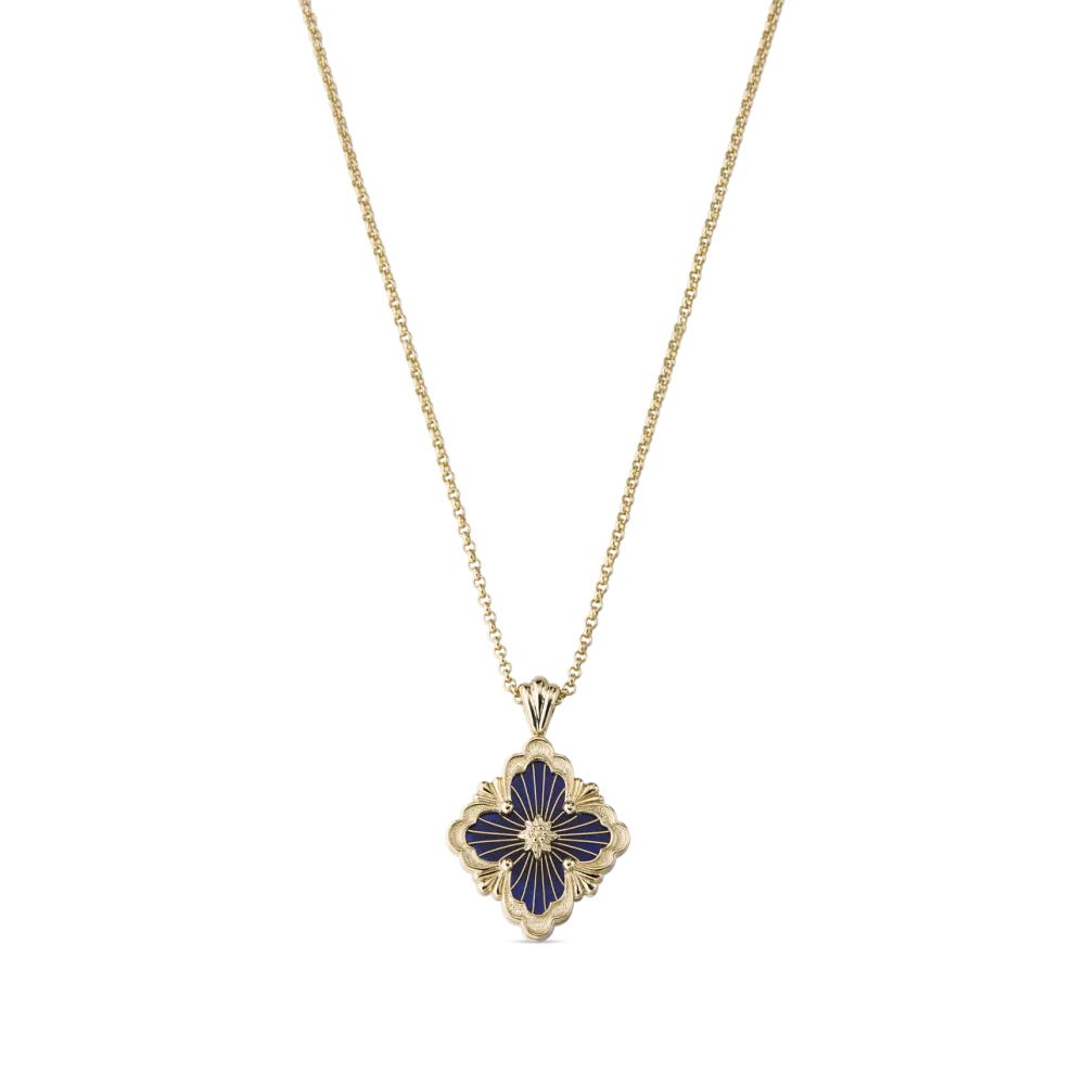 OPERA TULLE YELLOW GOLD PENDANT WITH BLUE ENAMEL BACKGROUND