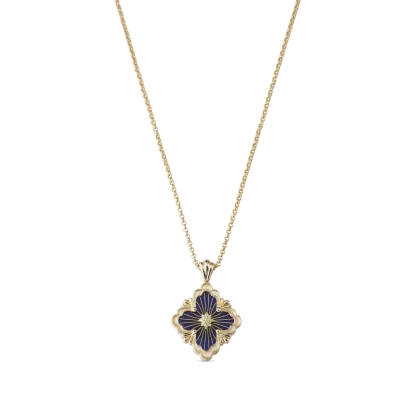 OPERA TULLE YELLOW GOLD PENDANT WITH BLUE ENAMEL BACKGROUND
