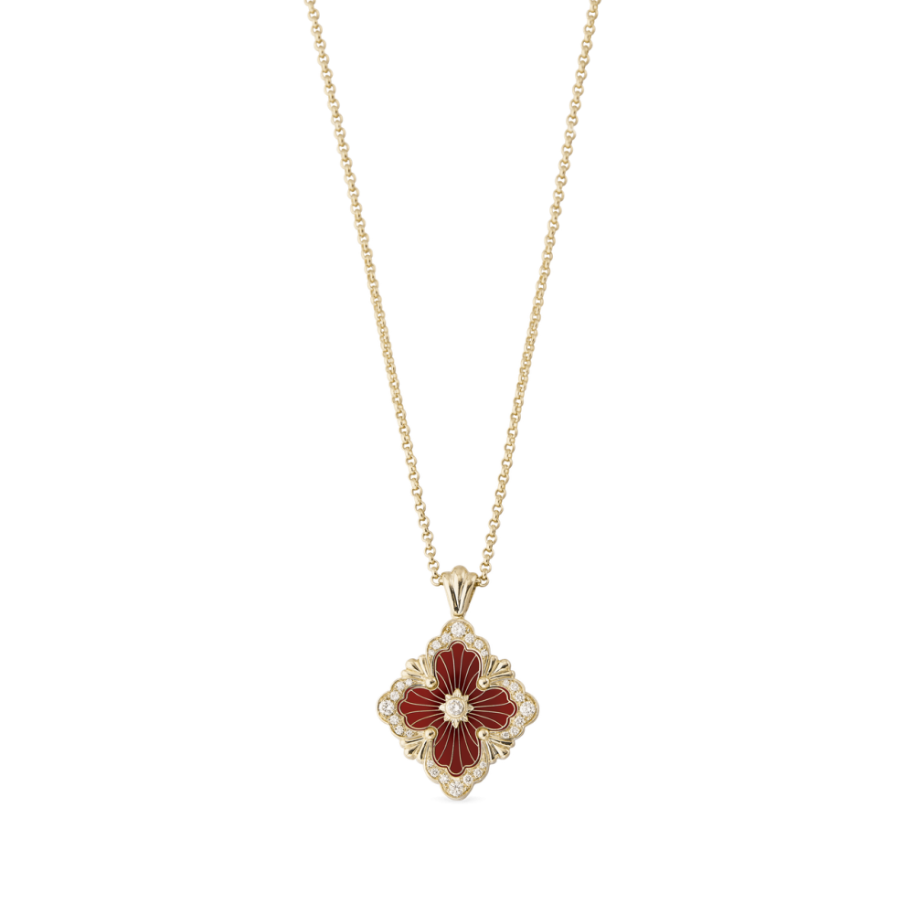 OPERA TULLE GOLD PENDANT WITH RED ENAMEL BACKGROUND