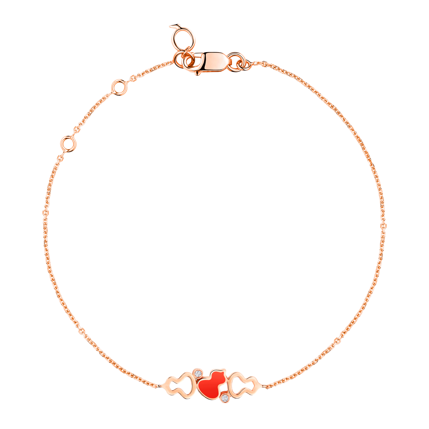 Wulu bracelet in 18K rose gold with diamonds and red HyCeram®