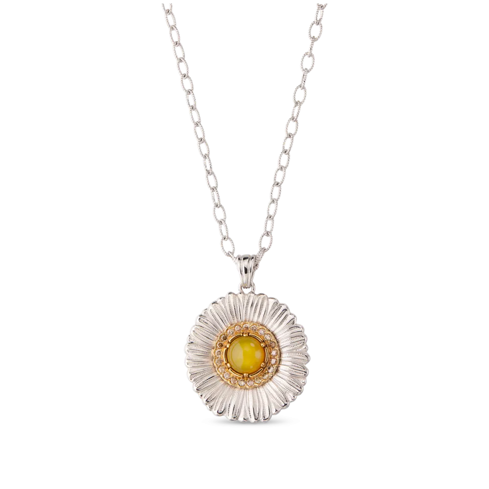 BLOSSOMS SILVER PENDANT WITH FANCY BROWN DIAMONDS AND YELLOW AGATE
