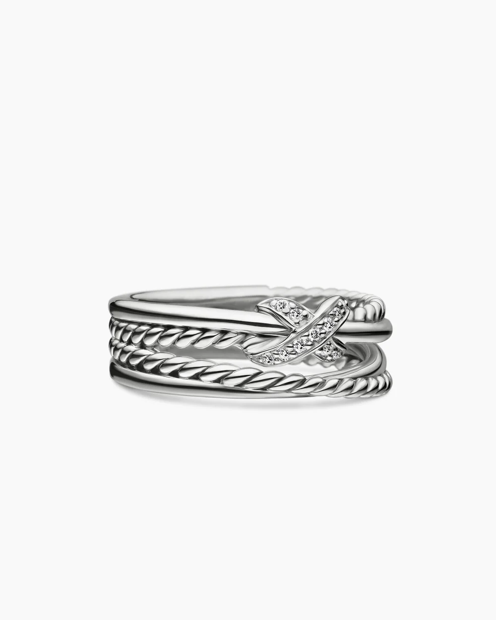 X Crossover Band Ring Sterling Silver with Diamonds