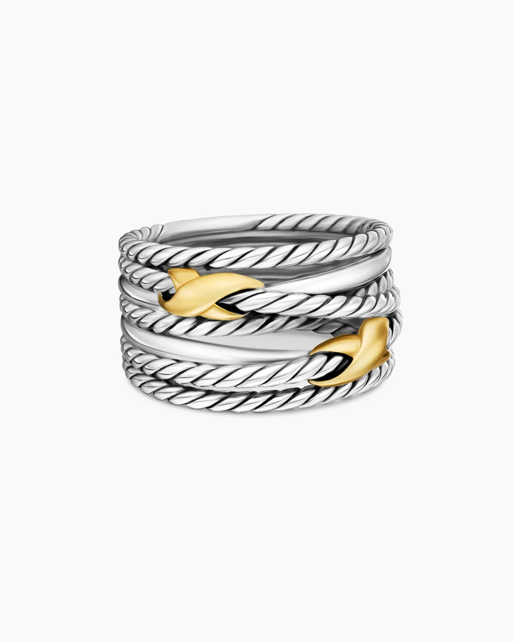 Double X Crossover Ring Sterling Silver with 18K Yellow Gold