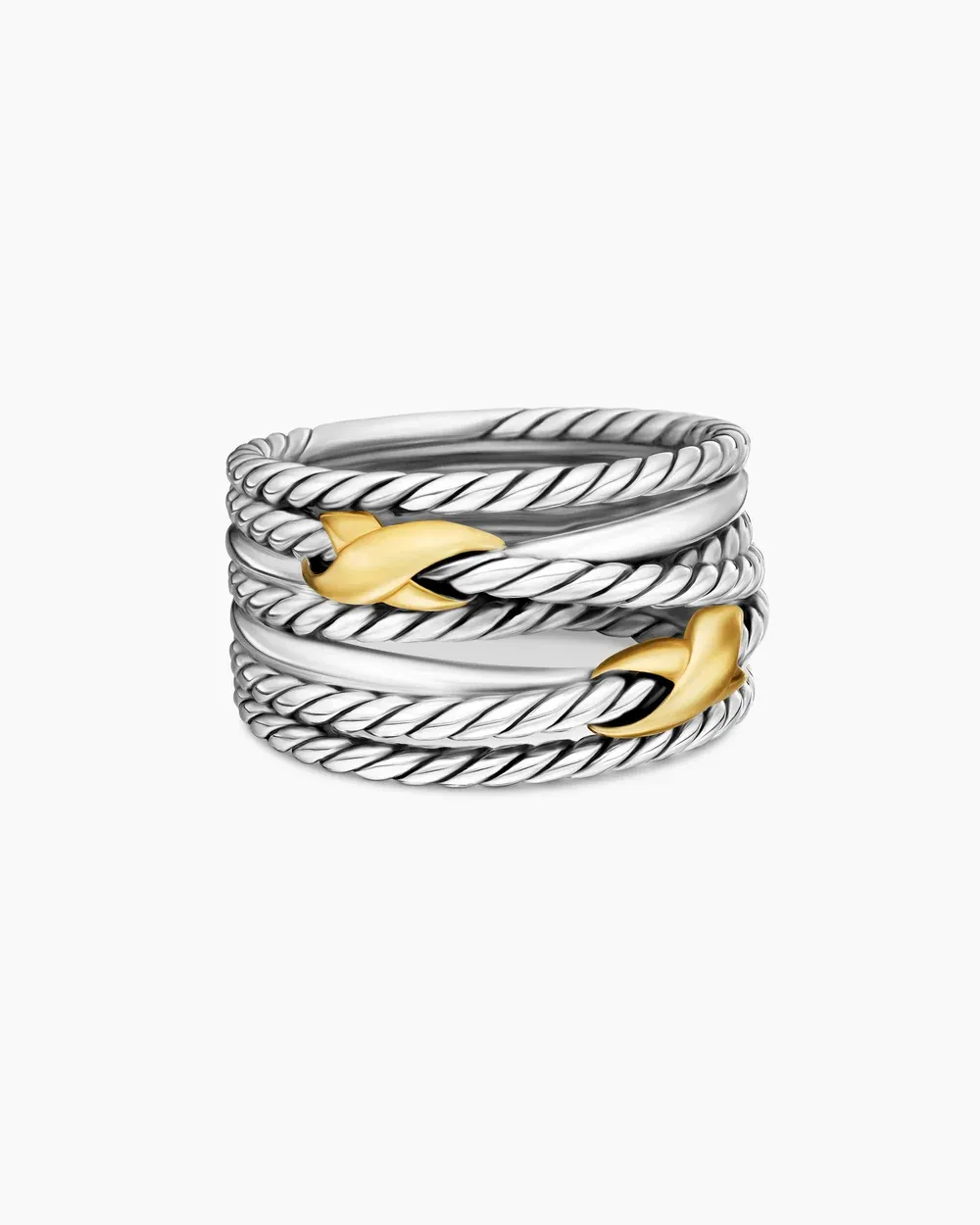 Double X Crossover Ring Sterling Silver with 18K Yellow Gold