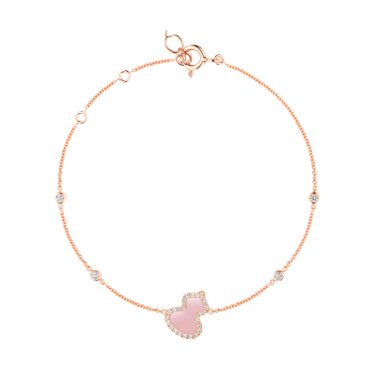 Petite Wulu bracelet in 18K rose gold with diamonds and pink opal