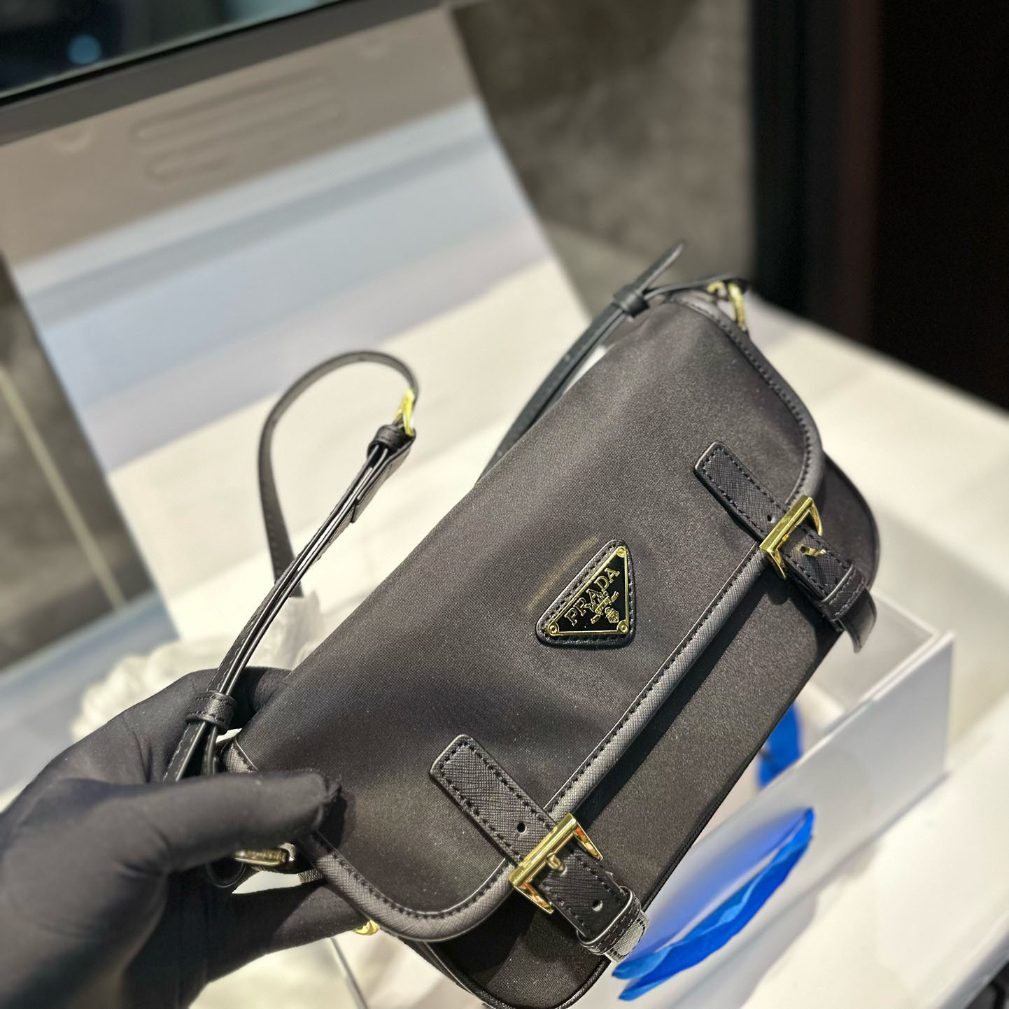 Saffiano Trimmed Tessuto Bandoliera Bag