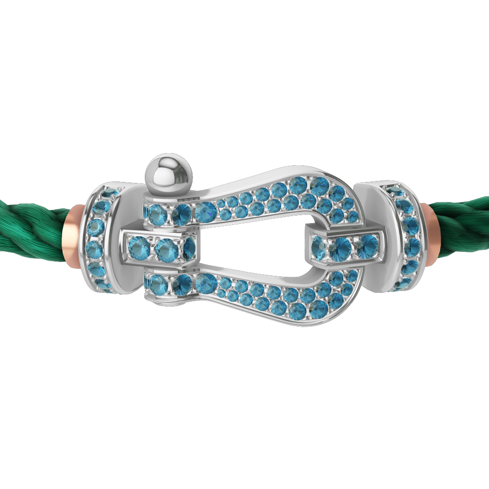 FORCE 10 BRACELET LARGE MODEL 18K WHITE GOLD BLUE TOPAZ PAVED