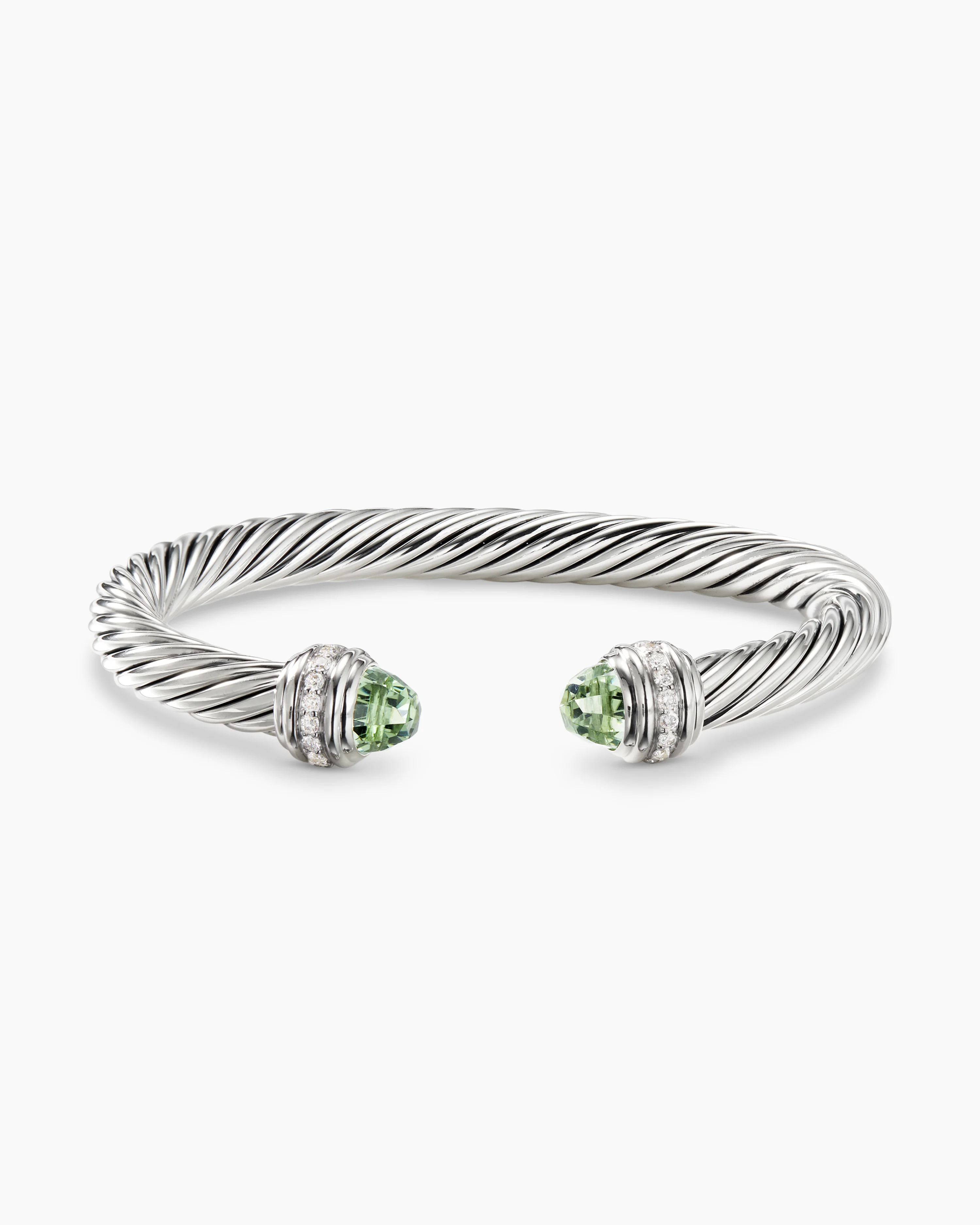 Classic Cable Bracelet Sterling Silver with Prasiolte and Diamonds, 7mm