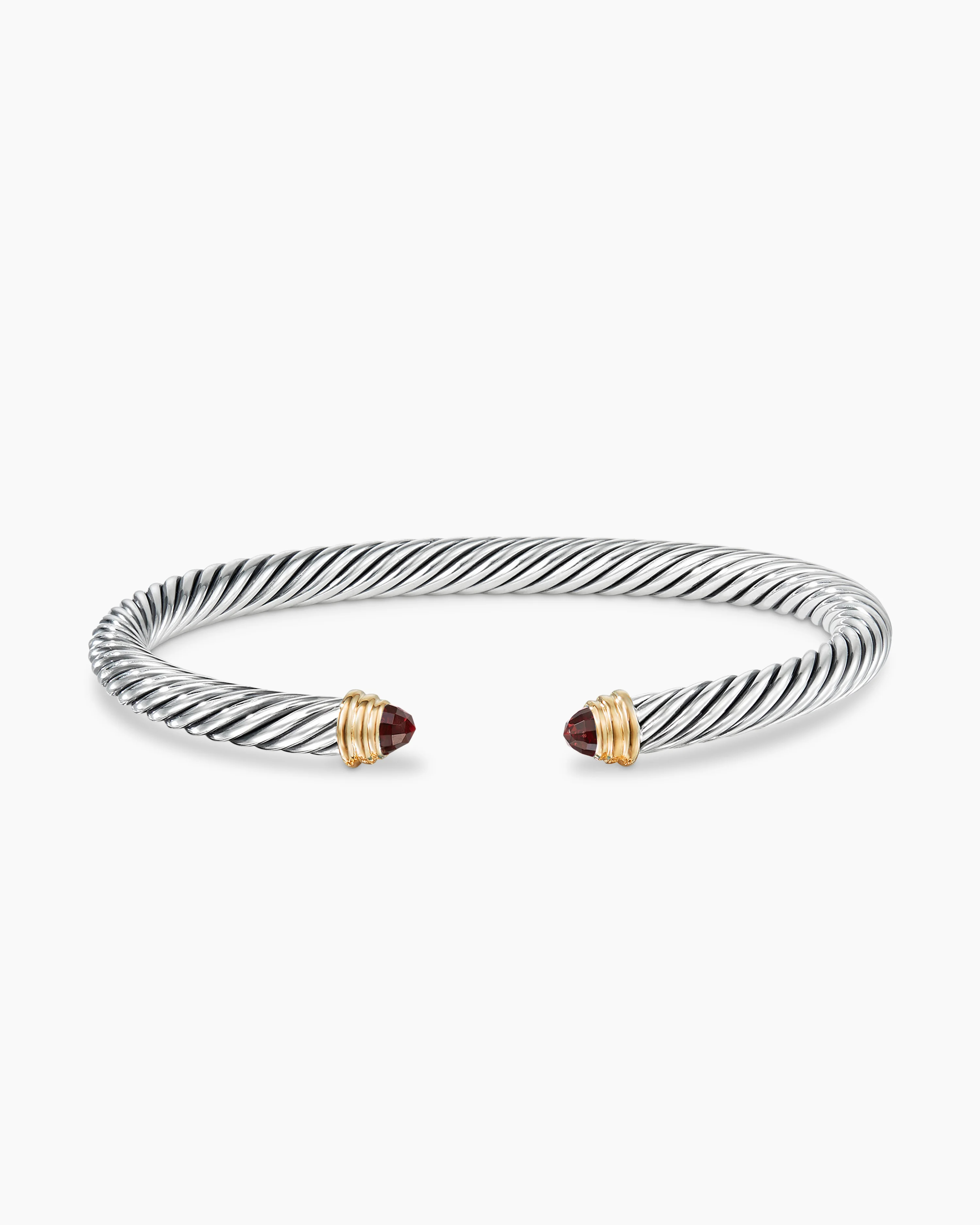 Classic Cable Bracelet Sterling Silver with 14K Yellow Gold and Garnets, 5mm