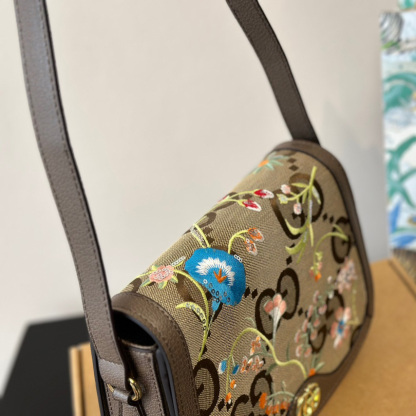 Ophidia Calfskin Embroidered Shoulder Bag