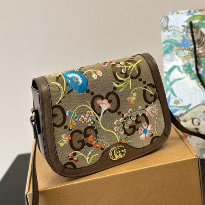 Ophidia Calfskin Embroidered Shoulder Bag