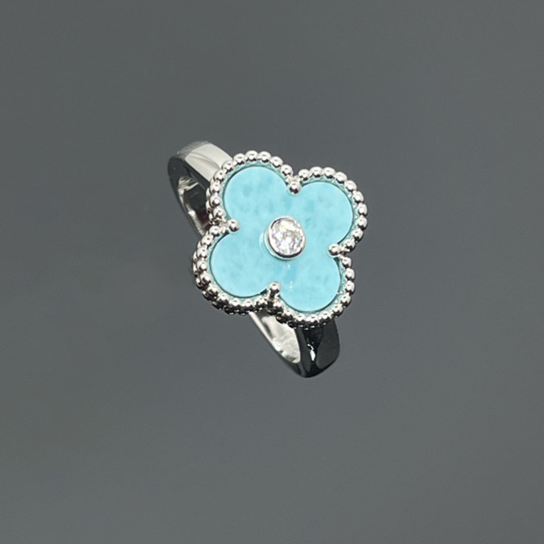 Turquoise and Diamond Vintage Alhambra Ring