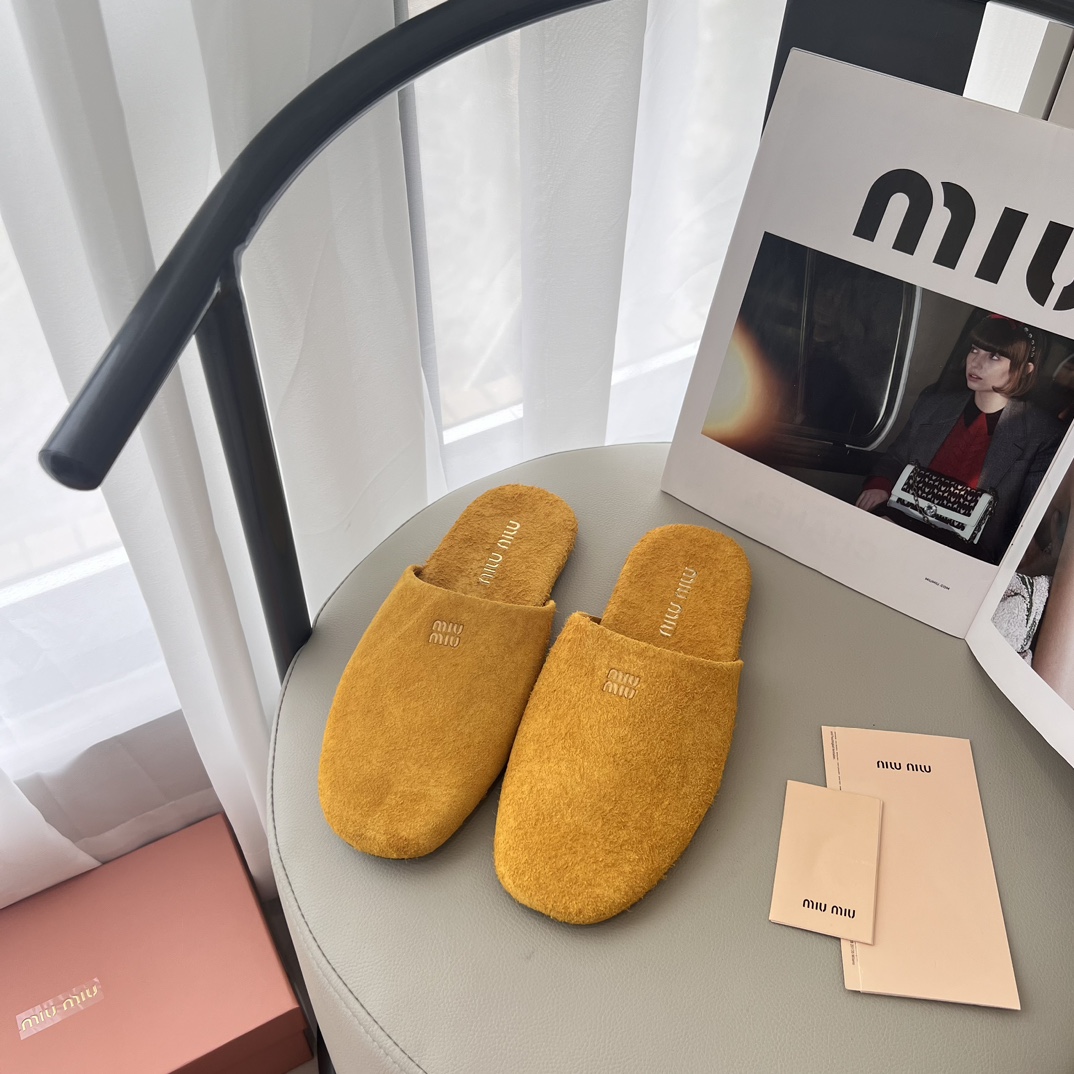 Women's Yellow Suede Slippers