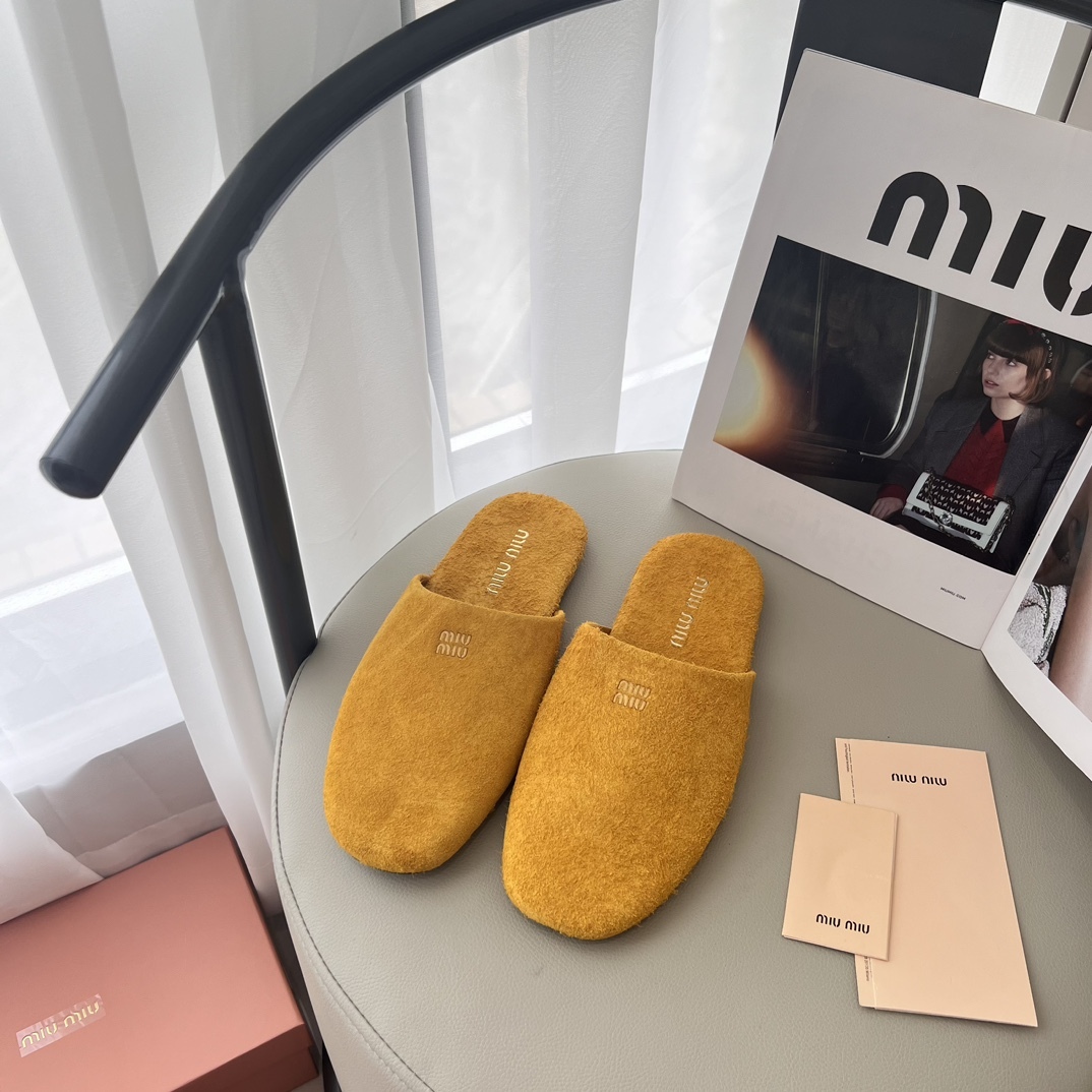 Women's Yellow Suede Slippers
