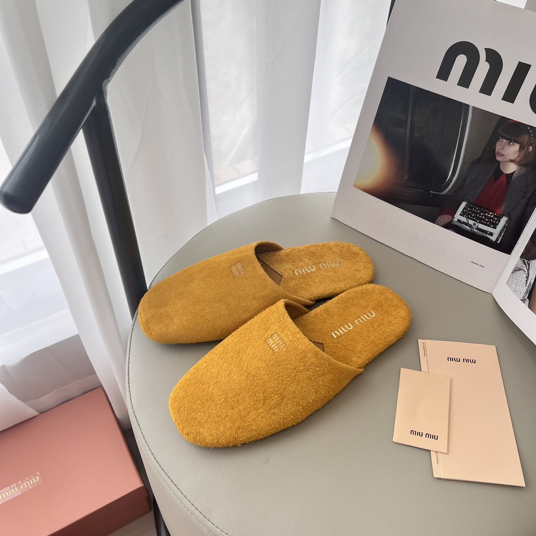 Women's Yellow Suede Slippers