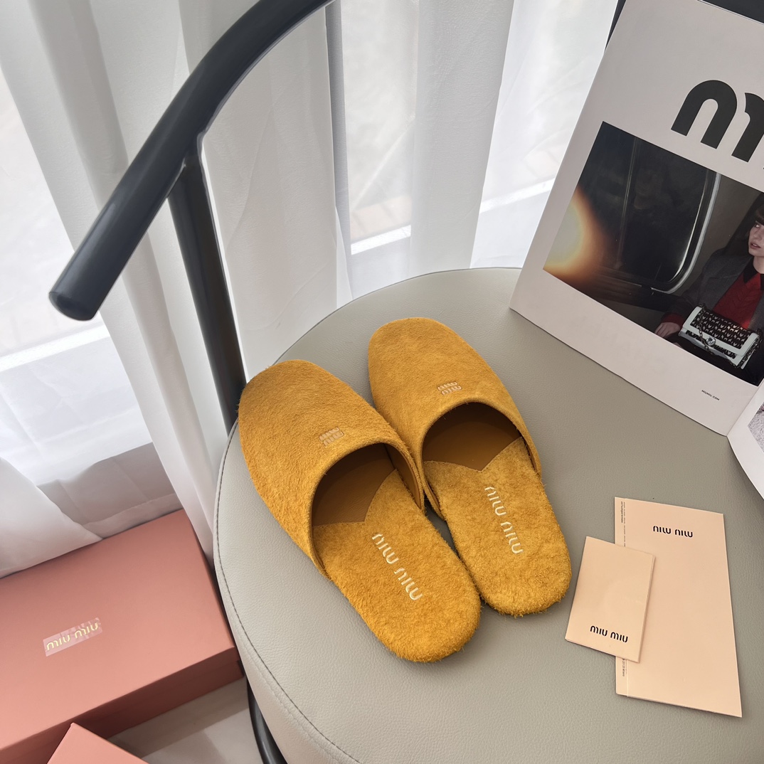 Women's Yellow Suede Slippers