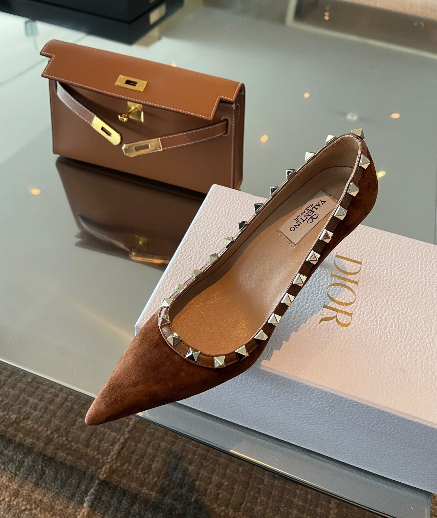Brown Garavani Rockstud 85mm Heels