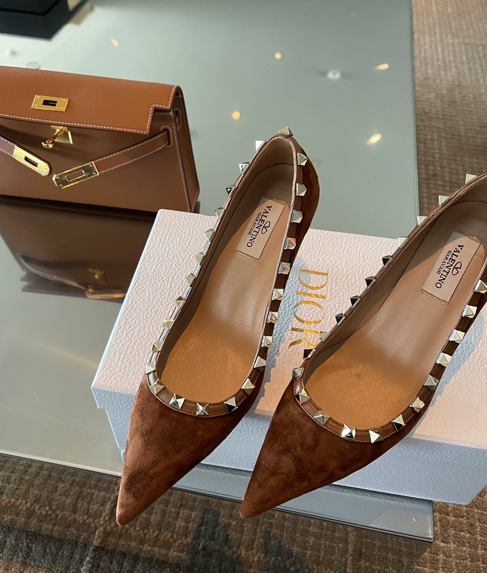 Brown Garavani Rockstud 85mm Heels