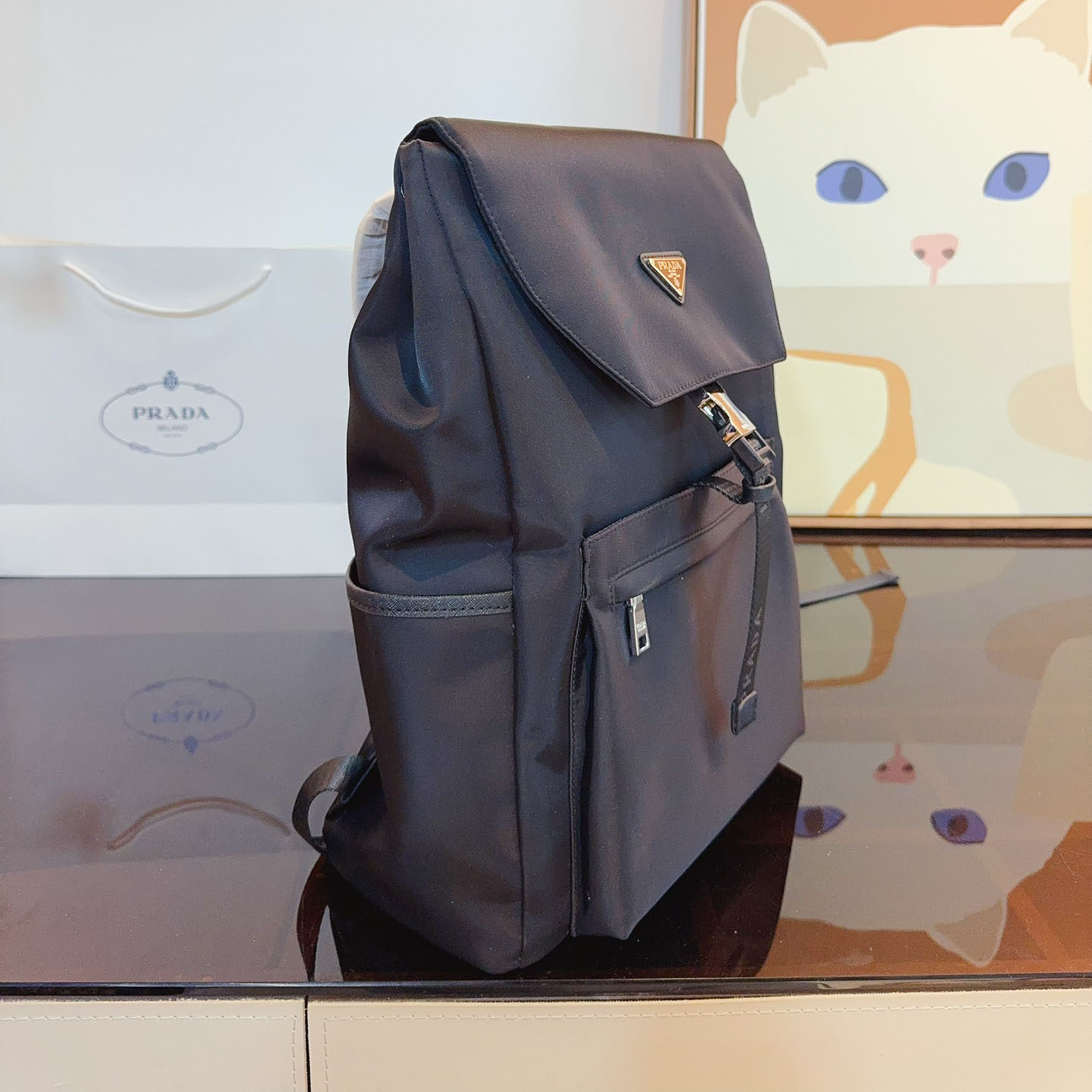 *Re-Nylon and Saffiano leather backpack