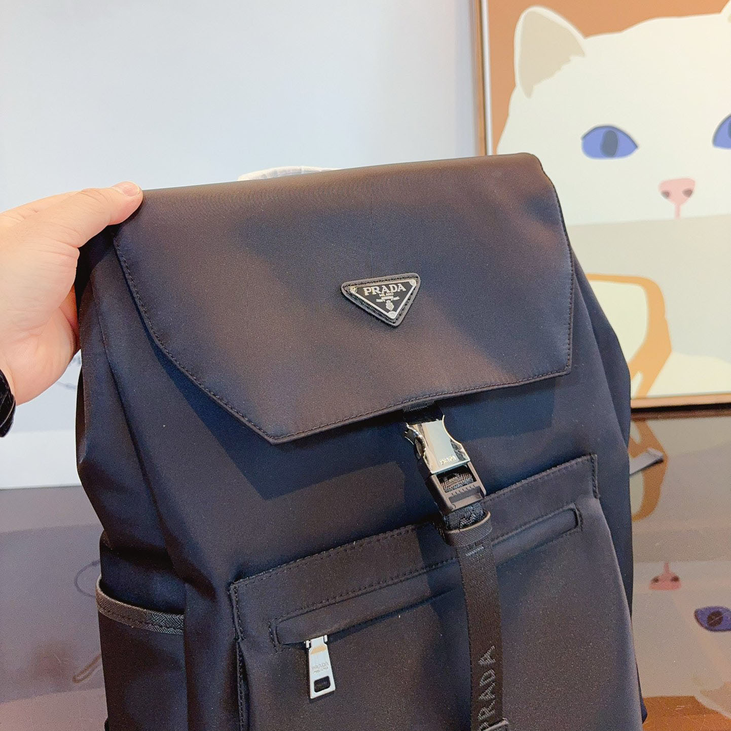 *Re-Nylon and Saffiano leather backpack