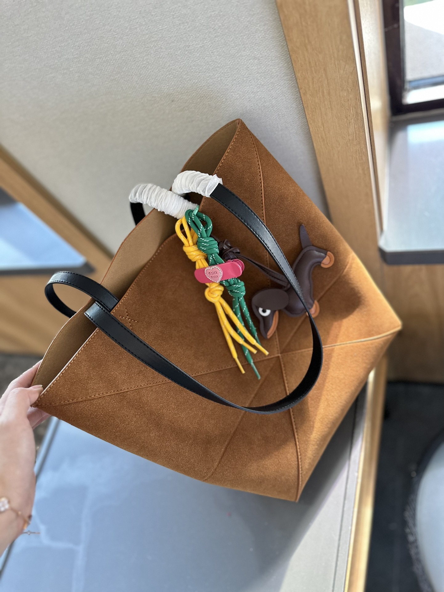 Puzzle Fold tote in shiny calfskin