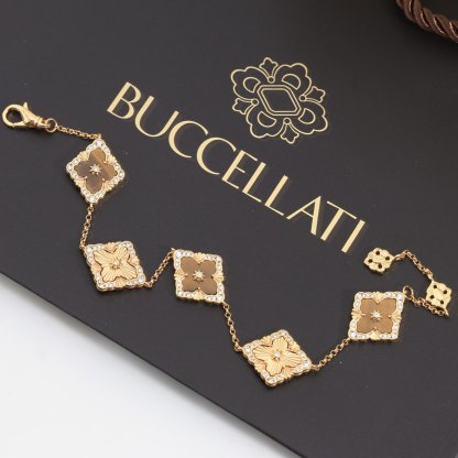 Retro palace style diamond brushed four-leaf clover shell agate chalcedony double-sided bracelet