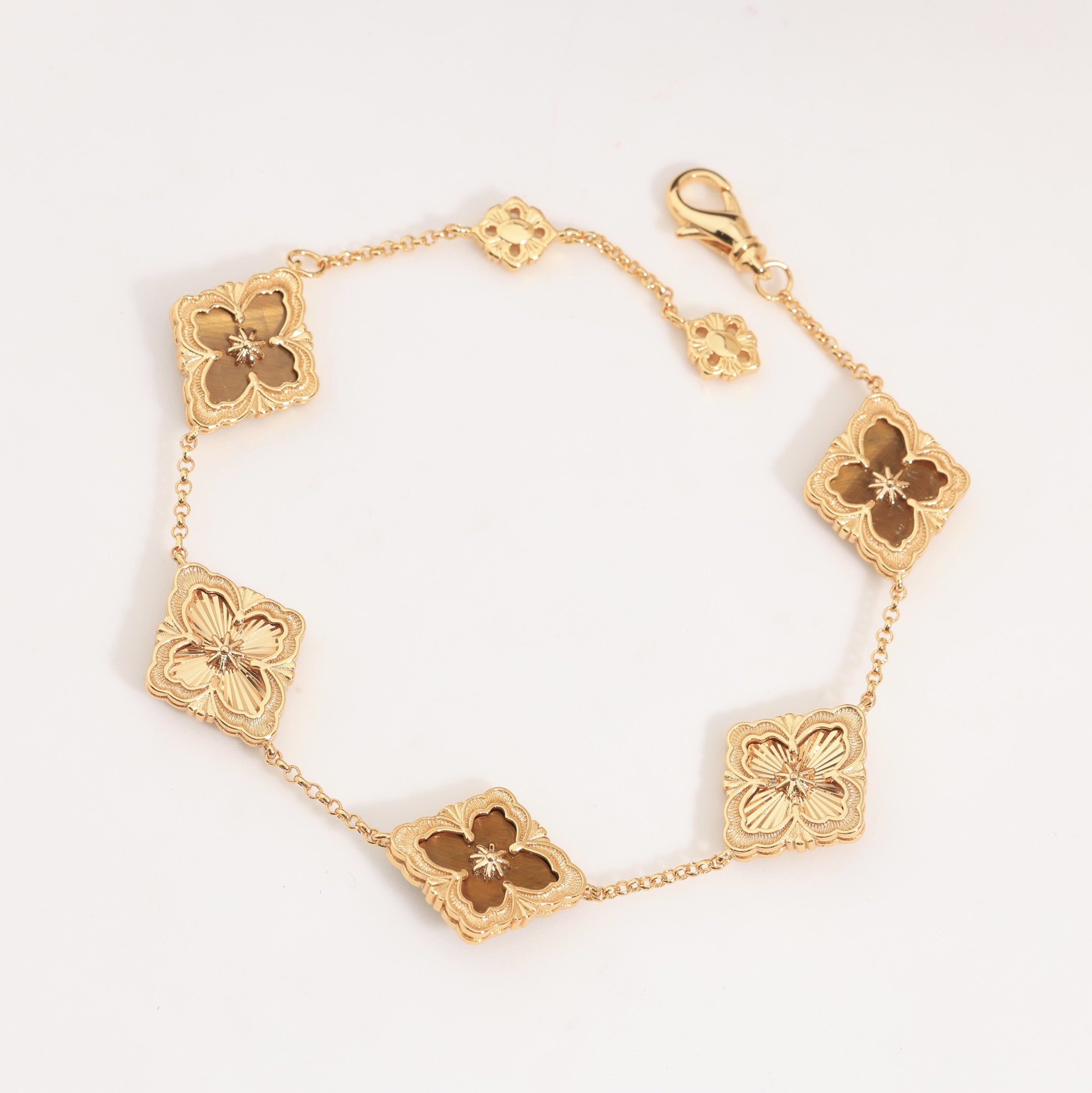 Retro palace style diamond brushed four-leaf clover shell agate chalcedony double-sided bracelet