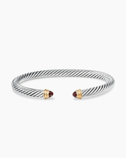 Classic Cable Bracelet Sterling Silver with 14K Yellow Gold and Garnets, 5mm