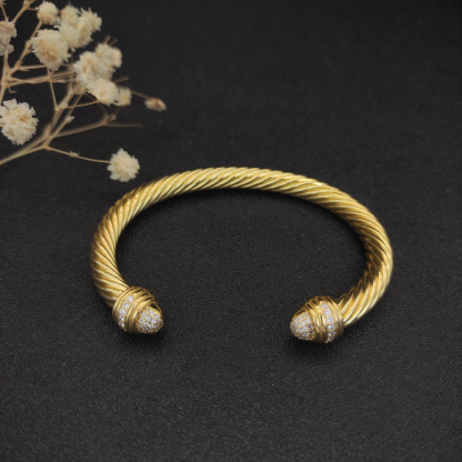 Classic Cable Bracelet Yellow Gold and  Half Diamonds 7 MM