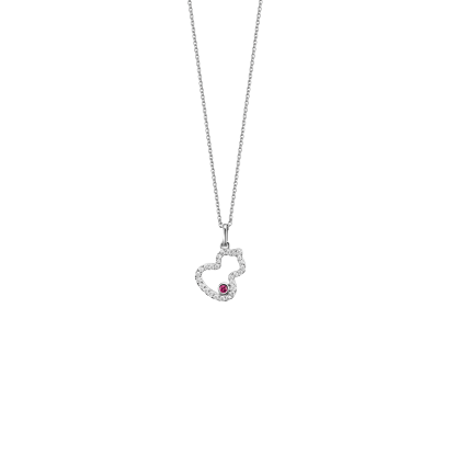 Petite Wulu necklace in 18K white gold with diamonds and a ruby