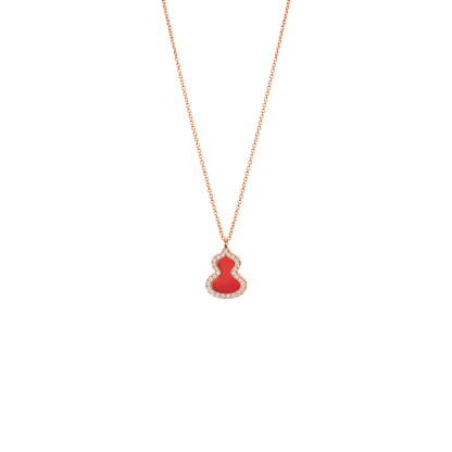 Petite Wulu necklace in 18K rose gold with diamonds and red agate