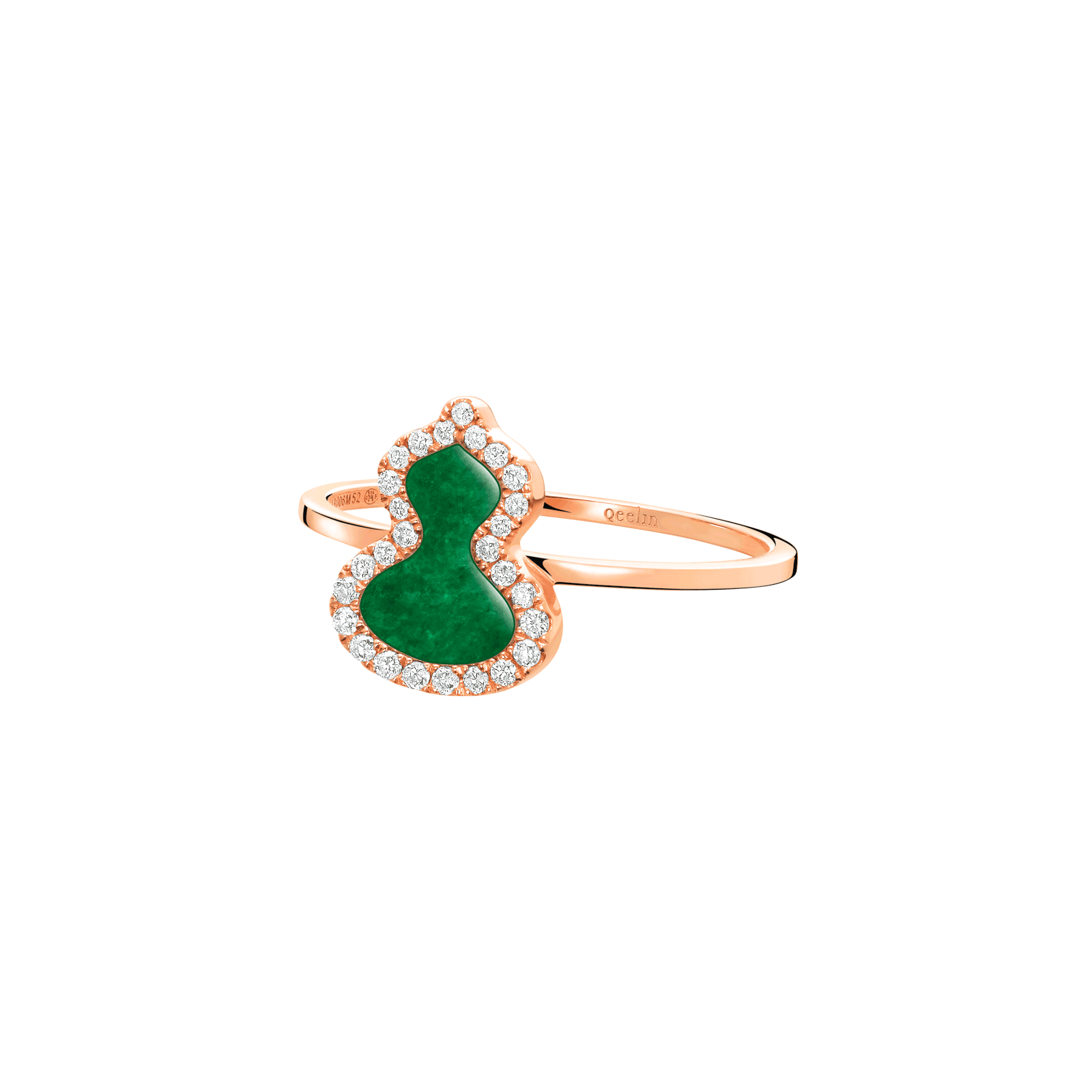 Petite Wulu ring in 18K rose gold with diamonds and jade