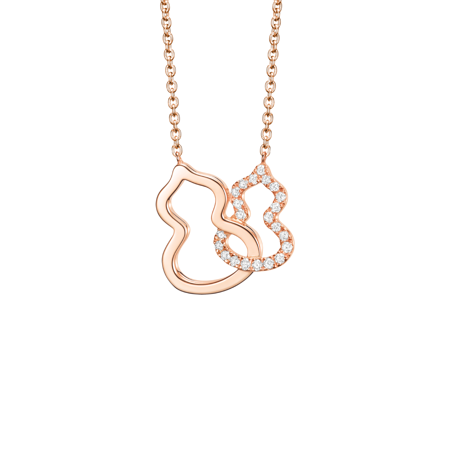 Petite Double Wulu necklace in 18K rose gold with diamonds